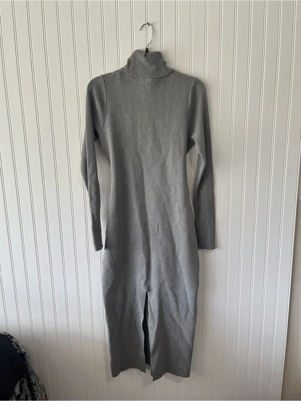Turtleneck Tie-Waist Knit Midi Dress - Gray - Picture 8 of 9